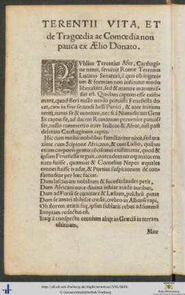 Terentii Vita et De Tragœdia ac Comœdia non pauca ex Ælio Donato