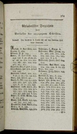 Alphabetisches Verzeichnis der Verfasser der angezognen Schriften.