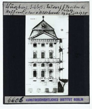 Würzburg, Residenz,Neumann, Entwurf für NW-Eckpavillon der Stadtfassade (Zeichnung, verbrannt) (Würzburg SE 314)