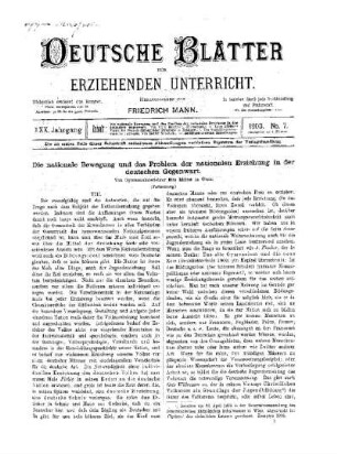 Die nationale Bewegung und das Problem der nationalen Erziehung in der deutschen Gegenwart : (Fortsetzung)