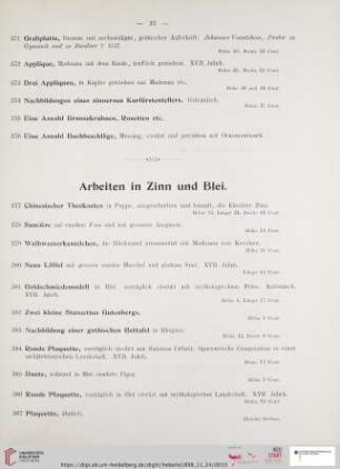Arbeiten in Zinn und Blei (Nr. 377 - 406)