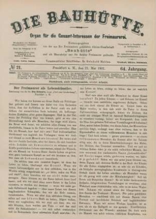 No 21. Frankfurt a. M., den 21. Mai 1921. 64. Jahrgang.