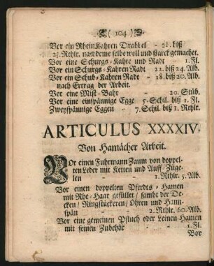 Articulus XXXXIV. Von Hamächer Arbeit.