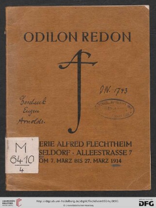 Odilon Redon : Galerie Alfred Flechtheim, Düsseldorf, vom 7. März bis 27. März 1914