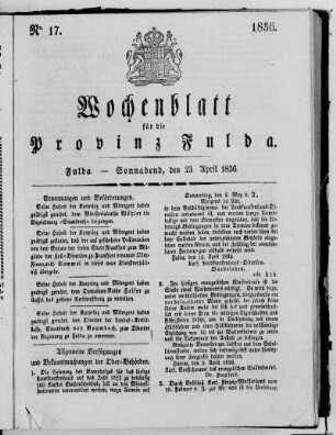 Nr. 17, Ausgabe vom 23. April 1836