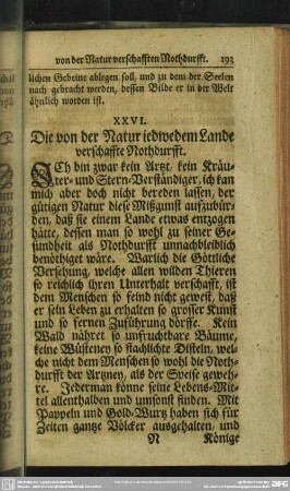 XXVI. Die von der Natur iedwedem Lande verschaffte Nothdurfft