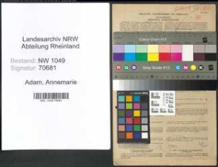 Entnazifizierung Annemarie Adam , geb. 24.11.1912 (Assessorin)