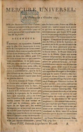 Le Mercure universel, 8. 1791 = Okt.