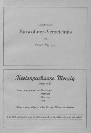 Alphabetisches Einwohnerverzeichnis der Stadt Merzig