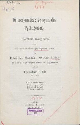 De acusmatis sive symbolis Pythagoricis