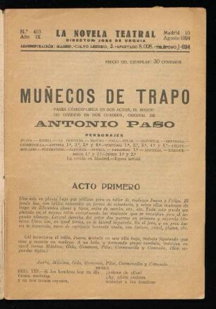 Muñecos de trapo : farsa cómico-lírica en dos actos, el segundo dividido en dos cuadros