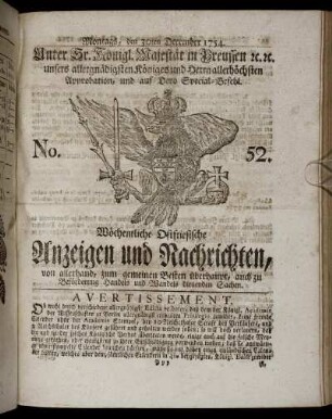 No. 52. Montags, den 30ten December, 1754.