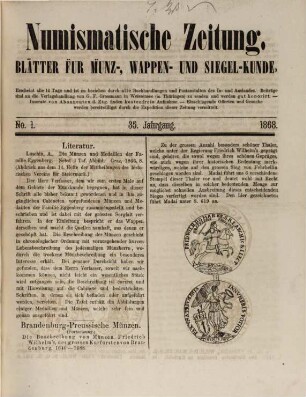 Numismatische Zeitung : Blätter für Münz-, Wappen- und Siegel-Kunde. 35. 1868