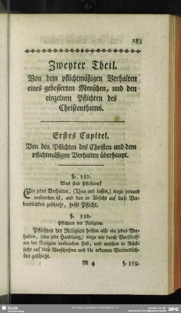 Zweyter Theil. Von dem pflichtmäßigen Verhalten eines gebesserten Menschen, und den einzelnen Pflichten des Christenthums