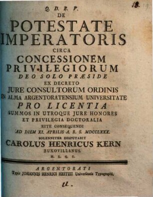De Potestate Imperatoris Circa Concessionem Privilegiorum