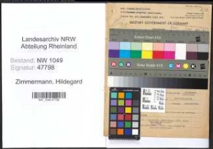 Entnazifizierung Hildegard Zimmermann , geb. 31.08.1921 (Sekretaerin)