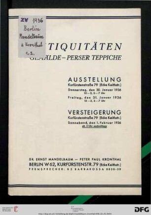 Antiquitäten, Gemälde, Perser Teppiche : 1. Februar 1936