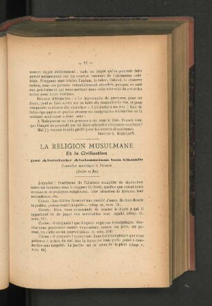 La Religion Musulmane. Et la Civilisation.