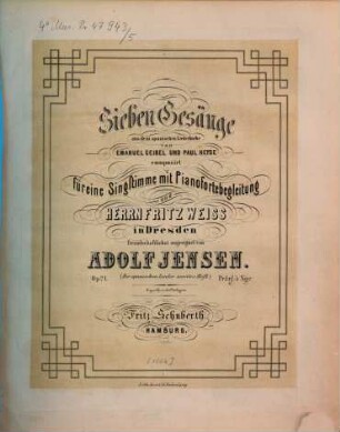 Sieben Gesänge : aus d. span. Liederbuche von Emanuel Geibel u. Paul Heyse ; op. 21