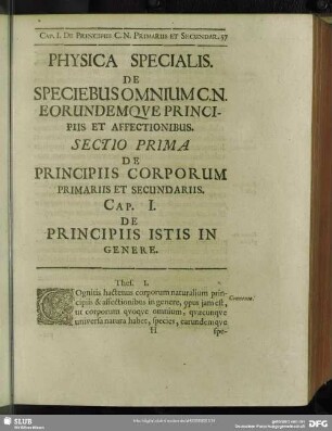 Physica Specialis. De Speciebus Omnium C. N. Eorundemque Principiis Et Affectionibus