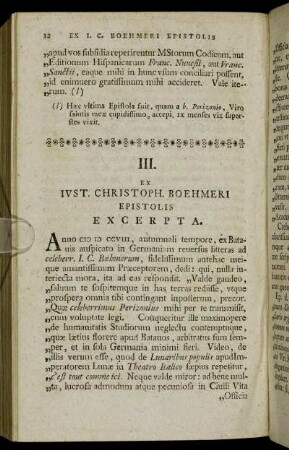 III. Ex Ivst. Christoph Boehmeri Epistolis Excerpta.