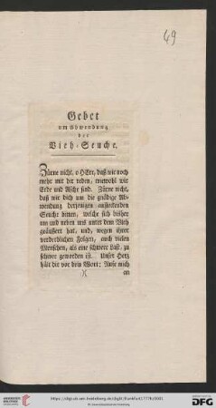Gebet um Abwendung der Vieh-Seuche