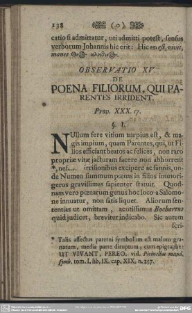 Observatio XV. Poena Filiorum, Qui Parentes Irrident. Prov. XXX. 17.