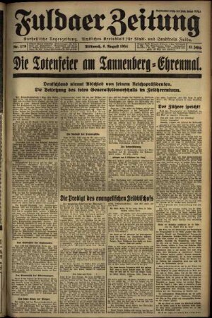 Ausgabe vom Mittwoch, den 08. August 1934.