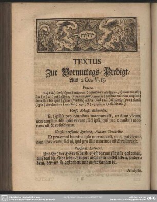 Textus Zur Vormittags-Predigt, Aus 2 Cor. V, 15