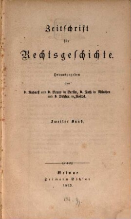 Zeitschrift für Rechtsgeschichte, 2. 1863