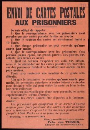 "Envoi des cartes postales aux prisonniers"