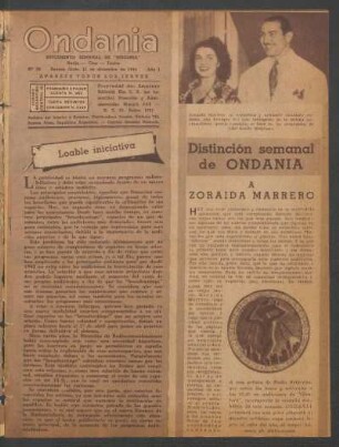 Distinción semanal de Ondania a Zoraida Marrero