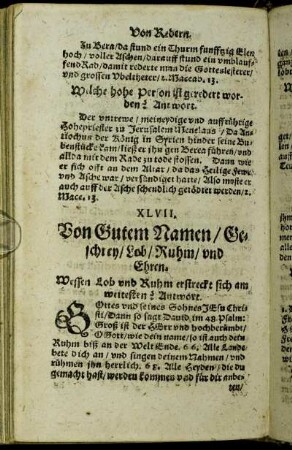XLVII. Von Guten Namen/ Geschrey/ Lob/ Ruhm/ und Ehren.