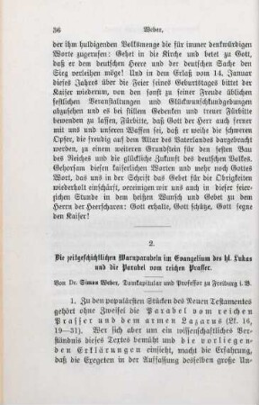 36-66 Die zeitgeschichtlichen Warnparabeln im Evangelium des hl. Lukas und die Parabel vom reichen Prasser