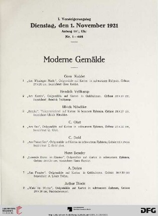 I. Versteigerungstag (Nr. 1-408)