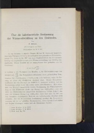 Über die kalorimetrische Bestimmung der Wärmeentwicklung an den Elektroden.