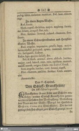 Das II. Capitel. Von Schlaff-Kranckheiten, De Affectibus Soporosis