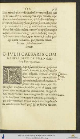 C. Iulii Caesaris Commentariorum De Bello Gallico liber quartus