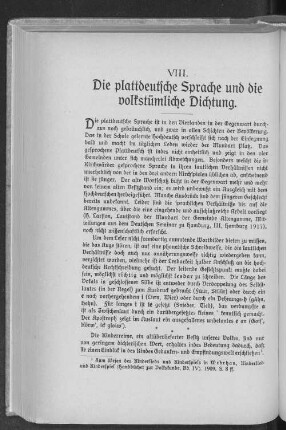 VIII. Die plattdeutsche Sprache und die volkstümliche Dichtung.