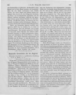 Roth, K. L.: Römische Geschichte in ausführlicher Beschreibung. 2 Bde. Nürnberg: Stein 1844 Bd. 1. Von der Gründung der Stadt Rom bis in das Jahr 587 nach ihrer Erbauung Bd. 2. Von dem Sturze des macedonischen Reiches bis zum Uebergange Cäsars über den Rubiko (Beschluss von Nr. 97)
