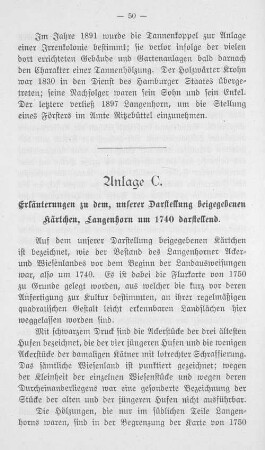 Anlage C. Erläuterungen zu dem, unserer Darstellung beigegebenen Kärtchen, Langenhorn um 1740 darstellend.