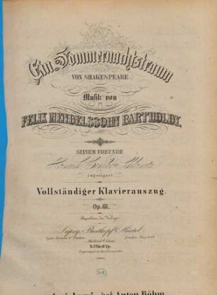 Ein Sommernachtstraum : von Shakespeare ; op. 61