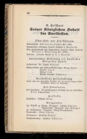 II. Hofstaat Seiner königlichen Hoheit des Kurfürsten.