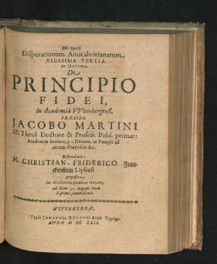 ... Vigesima Tertia. Respondente M. Christian-Friderico Franckenstein.