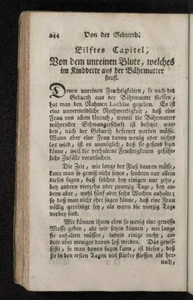 Eilftes Capitel; Von dem unreinen Blute, welches im Kindbette aus der Bährmutter fleust.