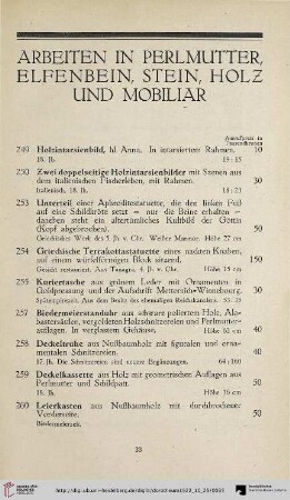 Arbeiten in Perlmutter, Elfenbein, Stein, Holz und Mobiliar (Nr. 249-279)