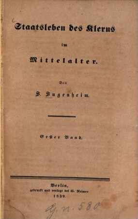 Staatsleben des Klerus im Mittelalter, 1