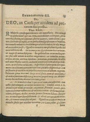 Exercitatio III. De Deo, an Causa per accidens ad peccatum dici possit.