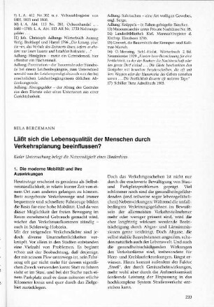 Läßt sich die Lebensqualität der Menschen durch Verkehrsplanung beeinflussen?