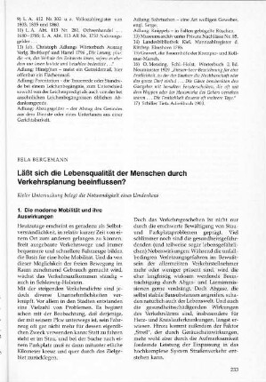 Läßt sich die Lebensqualität der Menschen durch Verkehrsplanung beeinflussen?